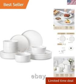 12 Pieces Porcelain Dinnerware Set, Modern White Dish Set for 4, Serving Pla