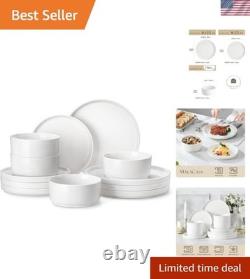 12 Pieces Porcelain Dinnerware Set, Modern White Dish Set for 4, Serving Pla