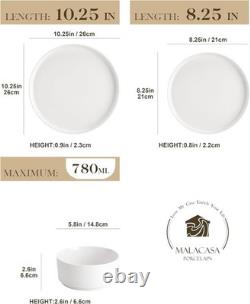 12 Pieces Porcelain Dinnerware Set, Modern White Dish Set for 4, Serving Pla