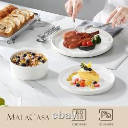 12 Pieces Porcelain Dinnerware Set, Modern White Dish Set for 4, Serving Pla