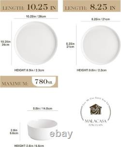 12 Pieces Porcelain Dinnerware Set, Modern White Dish Set for 4, Serving Pla