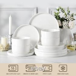 12 Pieces Porcelain Dinnerware Set, Modern White Dish Set for 4, Serving Pla