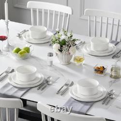 12 Pieces Porcelain Dinnerware Set, Modern White Dish Set for 4, Serving Pla