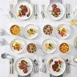 12 Pieces Porcelain Dinnerware Set, Modern White Dish Set for 4, Serving Pla