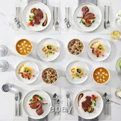 12 Pieces Porcelain Dinnerware Set, Modern White Dish Set for 4, Serving Pla