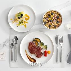 12 Pieces Porcelain Dinnerware Set, Modern White Dish Set for 4, Serving Pla