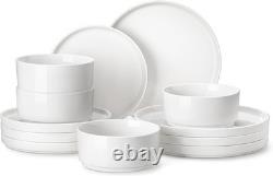 12 Pieces Porcelain Dinnerware Set, Modern White Dish Set for 4, Serving Pla