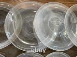 12 White Swirl IRIDESCENT 4 Dinner Plates Lunch Deep Bowls OPAL Artistic Accents