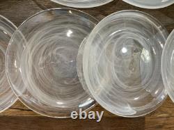 12 White Swirl IRIDESCENT 4 Dinner Plates Lunch Deep Bowls OPAL Artistic Accents