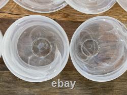 12 White Swirl IRIDESCENT 4 Dinner Plates Lunch Deep Bowls OPAL Artistic Accents