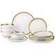 12pc Ceramic Porcelain White Golden Rim Dinnerware Set With Dinner Plate/Dessert