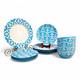 12pc Tabletops Gallery Teal & White IKAT Stoneware Dinnerware Set Service For 4