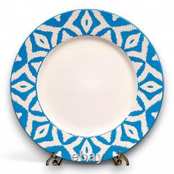 12pc Tabletops Gallery Teal & White IKAT Stoneware Dinnerware Set Service For 4