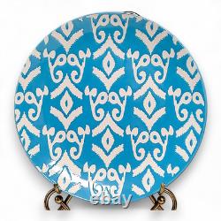 12pc Tabletops Gallery Teal & White IKAT Stoneware Dinnerware Set Service For 4