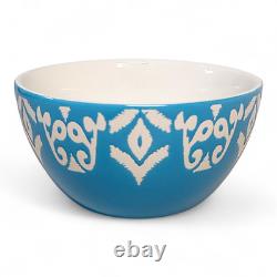 12pc Tabletops Gallery Teal & White IKAT Stoneware Dinnerware Set Service For 4