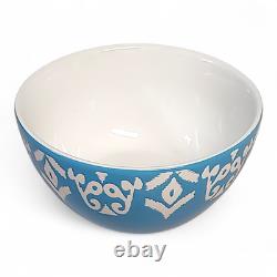 12pc Tabletops Gallery Teal & White IKAT Stoneware Dinnerware Set Service For 4