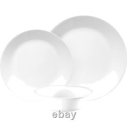 12pc White Dinnerware Set Modern Tempered Glass Durable Dishwasher Safe