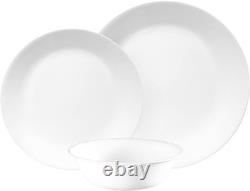 12pc White Dinnerware Set Modern Tempered Glass Durable Dishwasher Safe