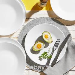 12pc White Dinnerware Set Modern Tempered Glass Durable Dishwasher Safe