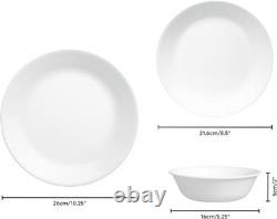 12pc White Dinnerware Set Modern Tempered Glass Durable Dishwasher Safe