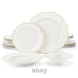 16/32pc NordicEuropean Golden Rim White Porcelain Tableware Set with Bowl, Dinner