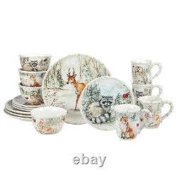 16 Pc Dinnerware Set Service For 4 Brown Multi Color White Animal Casual