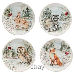 16 Pc Dinnerware Set Service For 4 Brown Multi Color White Animal Casual