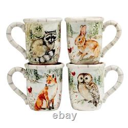 16 Pc Dinnerware Set Service For 4 Brown Multi Color White Animal Casual