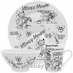 16-Pc Disney Mickey Mouse Sketchbook Dinnerware Set Plates Vintage Collection