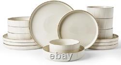 16-Pc Ribbed Dinnerware Set for 4 White, Chip & Scratch Resistant