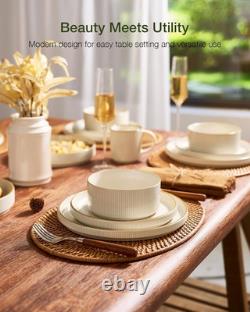 16-Pc Ribbed Dinnerware Set for 4 White, Chip & Scratch Resistant