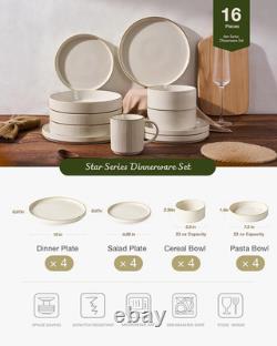16-Pc Ribbed Dinnerware Set for 4 White, Chip & Scratch Resistant
