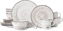 16-Pc Rustic Chic Tableware Dining Stoneware Plates Dishes Dinnerware Set White