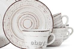 16-Pc Rustic Chic Tableware Dining Stoneware Plates Dishes Dinnerware Set White