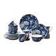 16 Pcs Blue Bird Floral Dinnerware Set Kitchen Dinner Plates White Bowls Dishes