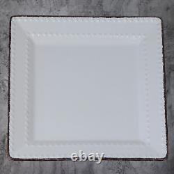 16 Pcs Square Beaded Stoneware Dinnerware set White, 16 Piece, Square Beaded