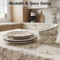 16-Piece Antique White Porcelain Dinnerware Set for 4 Romantic Bird & Floral D