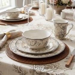 16-Piece Antique White Porcelain Dinnerware Set for 4 Romantic Bird & Floral D