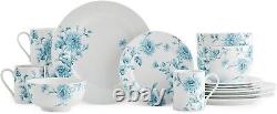 16 Piece Dinnerware Set For 4 Vintage Ceramic Dishes Plate Mug White Blue Floral