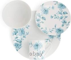16 Piece Dinnerware Set For 4 Vintage Ceramic Dishes Plate Mug White Blue Floral