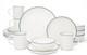 16-Piece Dinnerware Set for 4, White & Green Rim, Microwave Safe