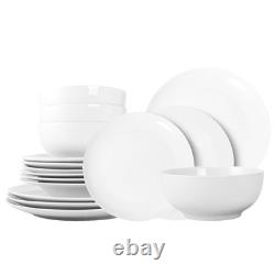 16-Piece Dinnerware Set for 4, White Porcelain Plates and Bowls, Chip Resista