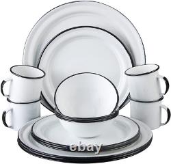 16 Piece. Enameled Dinnerware Camping /Outdoor Set for 4 (White) Includes Plates