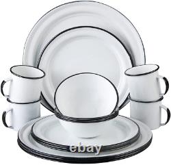 16 Piece. Enameled Dinnerware Camping /Outdoor Set for 4 (White) Includes Plates
