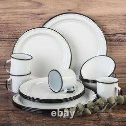 16 Piece. Enameled Dinnerware Camping /Outdoor Set for 4 (White) Includes Plates