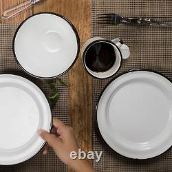 16 Piece. Enameled Dinnerware Camping /Outdoor Set for 4 (White) Includes Plates