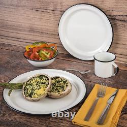 16 Piece. Enameled Dinnerware Camping /Outdoor Set for 4 (White) Includes Plates