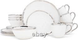 16-Piece Metallic Porcelain Dinnerware Set for 4 White & Silver Accents