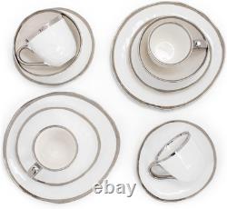 16-Piece Metallic Porcelain Dinnerware Set for 4 White & Silver Accents