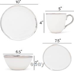 16-Piece Metallic Porcelain Dinnerware Set for 4 White & Silver Accents